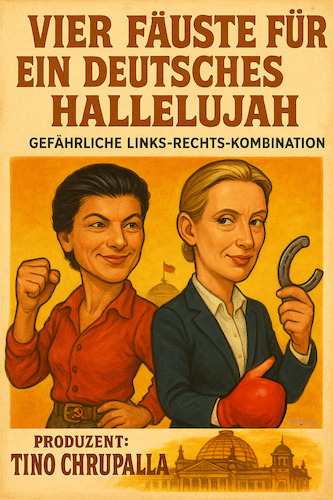 Cartoon: Wenn die zusammen schlagen (medium) by ArtyFicial tagged afd,bsw,gespräche,kooperation,zusammenarbeit,schlagkräftig,weidel,chrupalla,wagenknecht