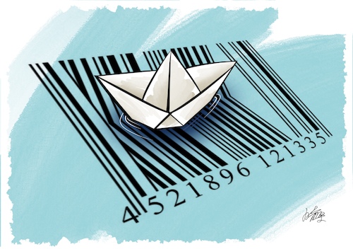 Cartoon: Untitled (medium) by YL tagged qr,code,price,virtual,currency,paper,boat