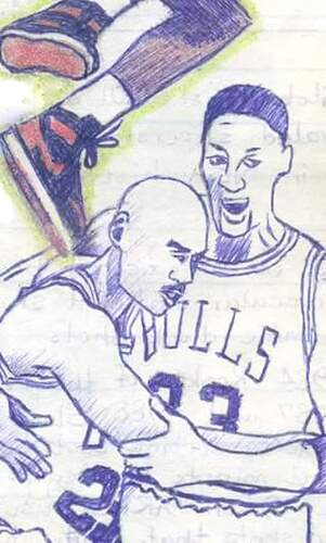 Cartoon: Jordan and Pippen (medium) by Aiko tagged jordan,pippen,chicago,bulls
