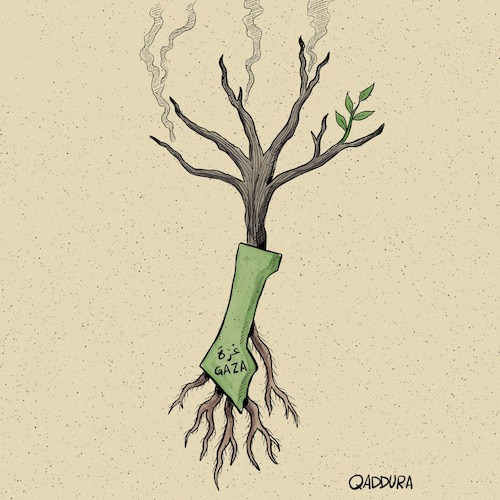 Cartoon: Stop the ongoing genocide. (medium) by Ahmad Qaddura tagged gaza