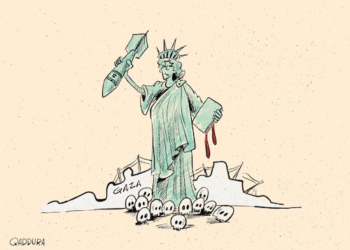 Cartoon: Unitedstates funding Israel (medium) by Ahmad Qaddura tagged unitedstates