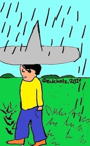 Cartoon: Ohne Worte (medium) by Kritzeltonne tagged regen,hut,regenhut,mann,wetter,klima,natur,mensch,erde,landschaft