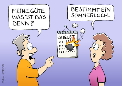 Cartoon: Sommerloch (medium) by Rovey tagged sommerloch,jahreszeit,sommer,heiß,frau,mann,kalender,wand,august,flaute,ferienzeit,nachrichtenflaute,sauregurkenzeit,themenflaute,monat,summertime,cartoon,illustration,sommerloch,jahreszeit,sommer,heiß,frau,mann,kalender,wand,august,flaute,ferienzeit,nachrichtenflaute,sauregurkenzeit,themenflaute,monat,summertime,cartoon,illustration