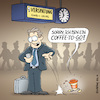 Cartoon: Coffee To Go (small) by Rovey tagged deutsche,bahn,kaffee,zum,mitnehmen,zugfahrt,bahnfahrt,eisenbahn,verspätung,zugverspätung,unzuverlässig,zugverbindung,bahnverkehr,pendler,pendeln,beruflich,unterwegs,coffee,to,go,pappbecher,kaffeebecher,einwegbecher,koffein,trinken,getränk,heißgetränk,mann,business,anzug,bahnsteig,bahnhof,haltestelle,anzeigetafel,unpünktlich,ärgerlich,rush,hour,morgen,früh