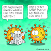 Cartoon: Kampf gegen das Coronavirus (small) by Rovey tagged corona,virus,coronavisrus,viren,covid,19,infektion,krankheit,gefahr,amerika,waffen,epidemie,pandemie,krankheitserreger,krise,gesundheitsrisiko,bekämpfung,kampf