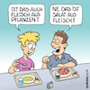 Cartoon: Tierisch lecker (small) by Rovey tagged essen,vegetarisch,vegetarismus,vegetarier,veganer,veggieburger,fleisch,aus,pflanzen,fleischesser,mahlzeit,salat,menü,mensa,kantine,mann,frau,gespräch,food,trend,lifestyle,ökologisch,umwelt,umweltfreundlich,klimafreundlich,gesundheit,gesund,gesundheitsbewusst,geschmack