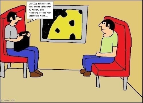 Cartoon: Verfahren... (medium) by Wutkritzler78 tagged bahn,reisen,mond,verfahren,männer,unterwegs