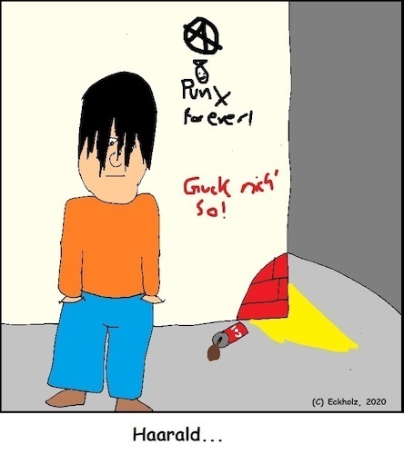 Cartoon: Haaral... (medium) by Kritzelklops tagged haarald,haar,mähne,lang,mann,ungepflegtheit,gleichgültigkeit,desinteresse,gesellschaft