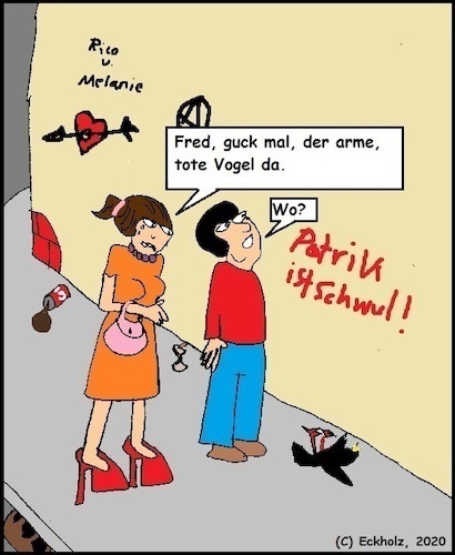Cartoon: Der arme tote Vogel... (medium) by Moppel tagged frau,mann,vogel,tot,gesellschaft