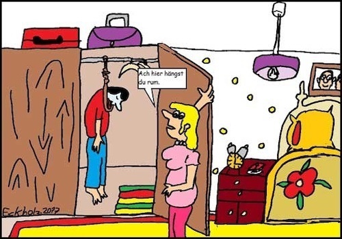 Cartoon: Im Schlafraum... (medium) by Moppel tagged suizid,schlafraum,mann,frau,ehe,freitod,depressionen,hinig