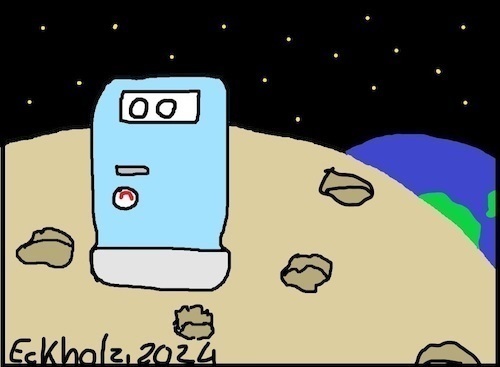 Cartoon: Ohne Worte (medium) by Moppel tagged klo,abort,lokus,toilette,mond,nonsens,quatsch,universum,raumfahrt,notdurft