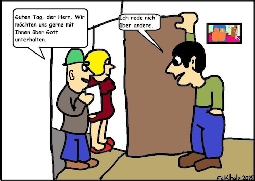 Cartoon: Über Gott reden... (medium) by Moppel tagged gott,zeugen,jehovas,glaube,bibel,mission,missionierung,christentum,kirche,glaubensgemeinschaft,männer,frauen,religion,gesellschaft