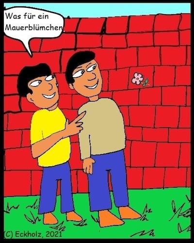 Cartoon: Was für ein Mauerblümchen (medium) by Moppel tagged männer,spott,mauerblümchen,sprache,sprichwort,mauer,blümchen,allegorie,sinnbild