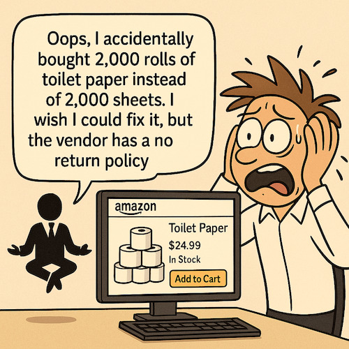 Cartoon: Agent Mode Makes an Ooopsie... (medium) by PoliticoLoco tagged aiart,satirecartoon,techhumor,agentmode,toiletpaperfail,aigonewrong