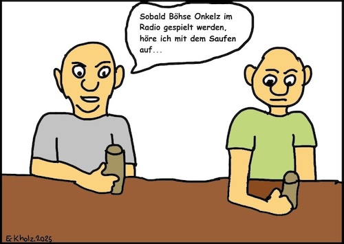 Cartoon: Vorsatz (medium) by Kritzelsven tagged onkelz,band,männer,musik,gesellschaft,boykot,ächtung,ignoranz,kneipe,medien,rundfunk,vorsatz,alkohol,alkoholkrankheit,alkoholabhängigkeit