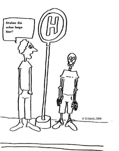 Cartoon: An der Bushaltestelle... (medium) by Stiftquäler78 tagged bushaltetstelle,skelett,warten,tod,verspätung