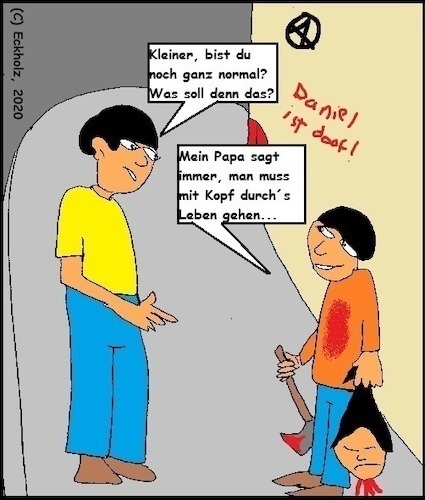 Cartoon: Papa sagt... (medium) by Kritzelhonk tagged papa,missverständnis,junge,mann,erziehung,gesellschaft,horror,mord,jugend,axt,blut,splatter