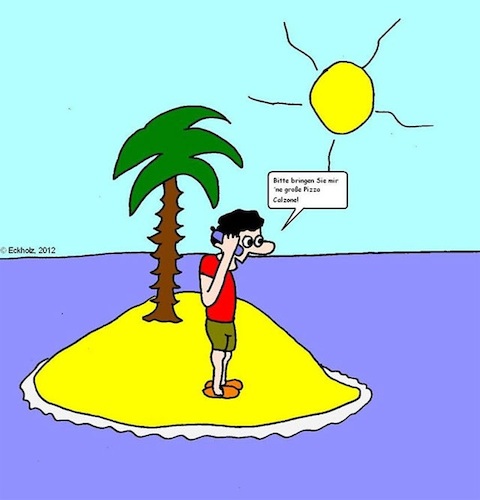 Cartoon: Pizzabestellung... (medium) by Kritzelhonk tagged pizzabestellung,meer,ozean,essen,hunger,insel,mann,anruf,bestellung,ernährung,einsamkeit,catering,franchise