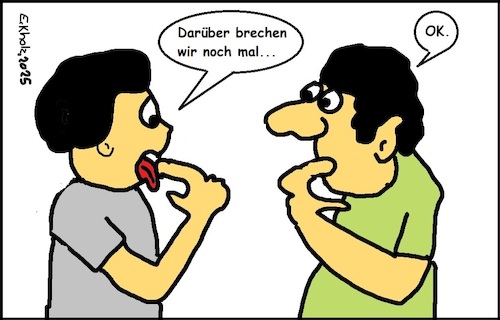 Cartoon: Darüber brechen wir noch mal... (medium) by Kritzelprolet tagged männer,gespräch,sprache,wortspiel,brechen