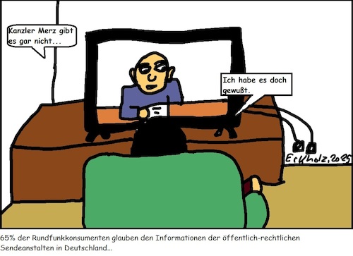 Cartoon: 65 Prozent (medium) by Moppel tagged 65,prozent,rundfunk,ard,zdf,wdr,gesellschaft,statistik,merz,kanzler,bundeskanzler
