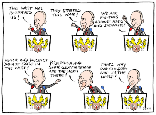 Cartoon: Putins speech (medium) by Kik tagged putin,russia,moscow,war,krieg,ukraine,kiiv,west,putin,russia,moscow,war,krieg,ukraine,kiiv,west