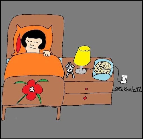 Cartoon: Nachts... (medium) by Mr Speck tagged nacht,nachts,gehirn,schlafen,hirnprothese,mann,wasserglas