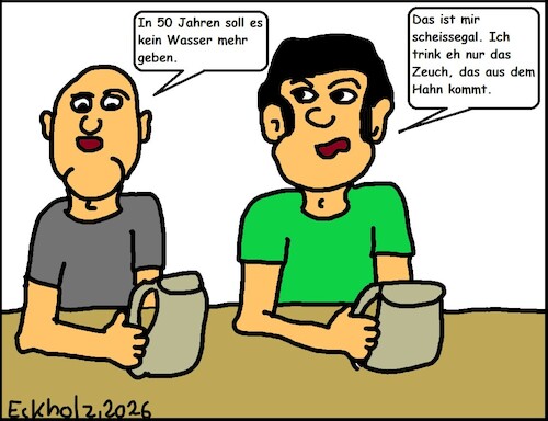 Cartoon: Scheissegal... (medium) by Mr Speck tagged männer,kneipe,wassermangel,zukunft,bier,hahn,gesellschaft,ignoranz,gleichgültigkeit,bar,kneipenleben
