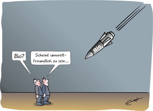 Cartoon: Biowaffe (medium) by Bernd Eisert tagged waffe,bio,rakete,krieg,opfer,umwelt,befürchtung,waffe,bio,rakete,krieg,opfer,umwelt,befürchtung