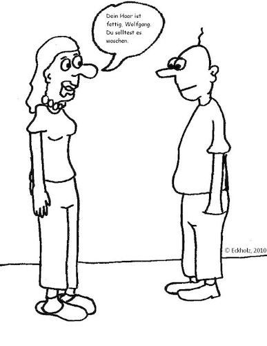 Cartoon: Fettiges Haar... (medium) by Kritzelspacko78 tagged haar,fett,talgüberschuss,neurodermitis,ekzem,mann,frau,ehe,dermatologie,haare,fetthaar,gesundheit