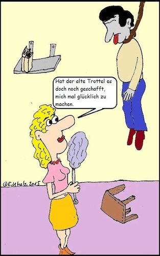 Cartoon: Alter Trottel... (medium) by Honk1978 tagged trottel,selbstmord,hass,mann,frau,freitod,suizid,gesellschaft,trauer,trennung,hängen,baumeln