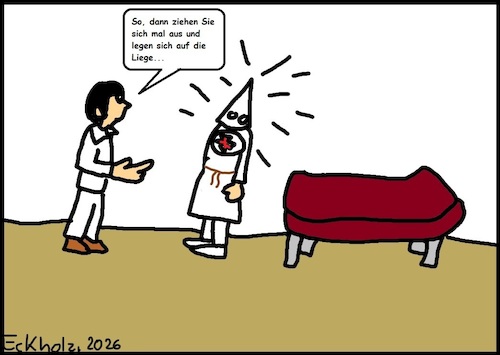 Cartoon: Beim Arzt... (medium) by Mr Mampf tagged rassist,gesellschaft,männer,ku,klux,klan,verlegenheit