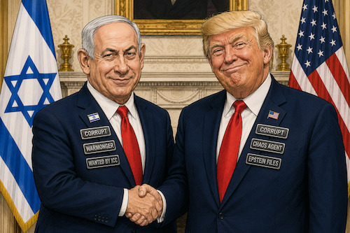 Cartoon: Shared Values (medium) by fkiwy tagged donald,trump,benjamin,netanyahu,israel,united,states,iran,war