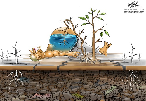 Cartoon: Lowering of Ground water (medium) by sagar kumar tagged gorund,water,crisis