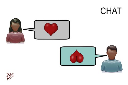 Cartoon: chatting (medium) by yaserabohamed tagged women,men,differences,love,heart,ass