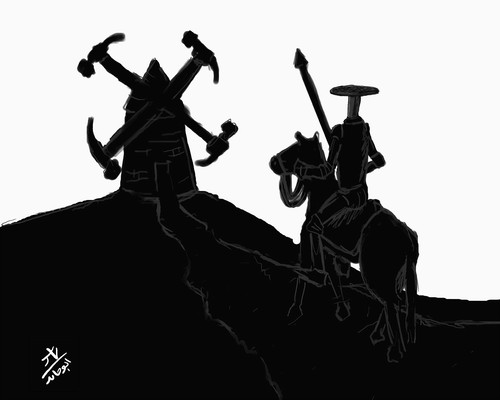 Cartoon: Don Quixote (medium) by yaserabohamed tagged quixote,don,hammer