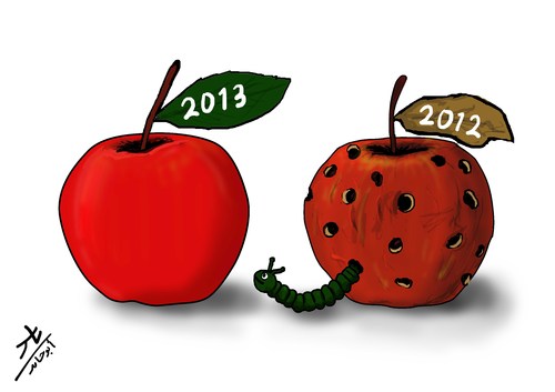 Cartoon: happy new year (medium) by yaserabohamed tagged new,year,happy,apple,worm