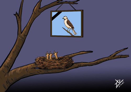 Cartoon: hunger (medium) by yaserabohamed tagged hunger,syris,yarmook,camp,bird,died,baby
