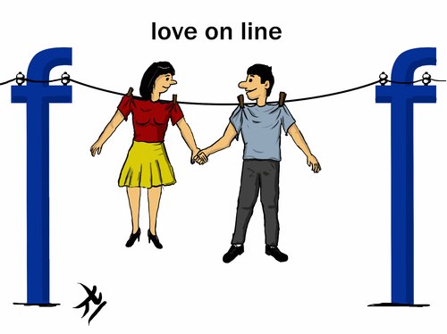 Cartoon: love on line (medium) by yaserabohamed tagged facebook