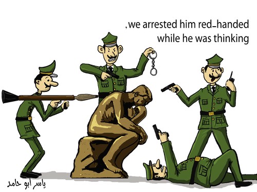 Cartoon: red-handed (medium) by yaserabohamed tagged the,thinker
