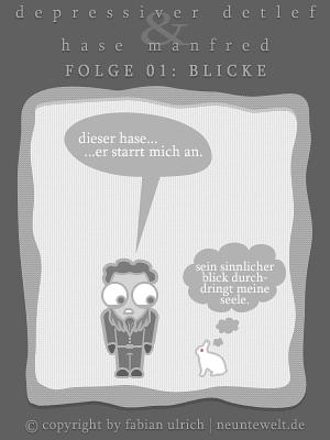 Cartoon: DDM - Folge 01 - Blicke (medium) by Blitz-Opa tagged ddm,depressiver,detlef,dröge,dörte,hase,manfred,cartoon,comic,blitzopa,neuntewelt