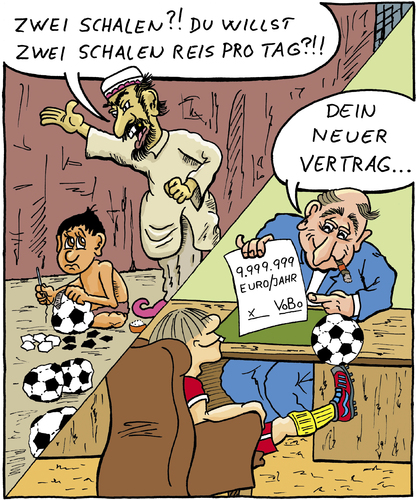 Cartoon: 1vobobild009 (medium) by VoBo tagged fussball,soccer,wm,world,cup,ball,spieler,sport,arbeit,reis,vertrag,contract,fussball,fußball,wm,weltmeisterschaft,sport,spieler,vertrag