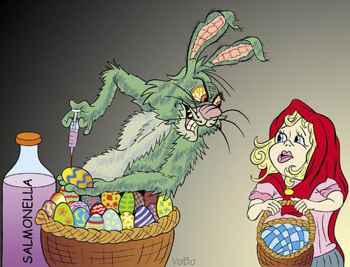 Cartoon: Bad bad Easter bunny (medium) by VoBo tagged easter,bunny,eggs,girl,cartoon,comic,ostern,eier,bad,ostern,hase,osterhase,rotkäppchen,märchen,böse,eier,salmonellen,gesundheit,vorsicht,achtung,essen,nahrung,ernährung,krank