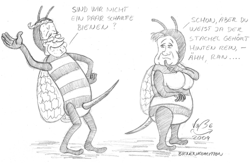 Cartoon: Bienenkoalition (medium) by VoBo tagged politik,bienen,westerwelle,guido,angela,merkel,koalition,bündnis,fdp,cdu,deutschland,kanzlerin,aussenpolitik,aussenminister