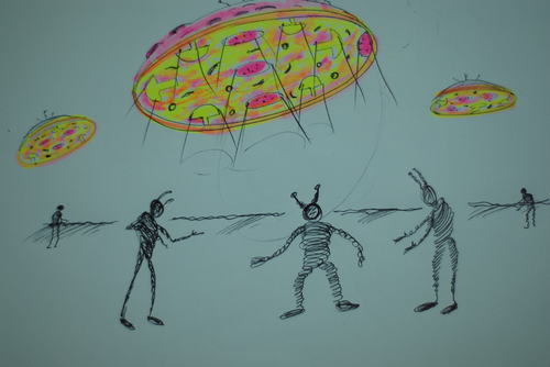 Cartoon: pizza ve ufo (medium) by MSB tagged pizzapitch