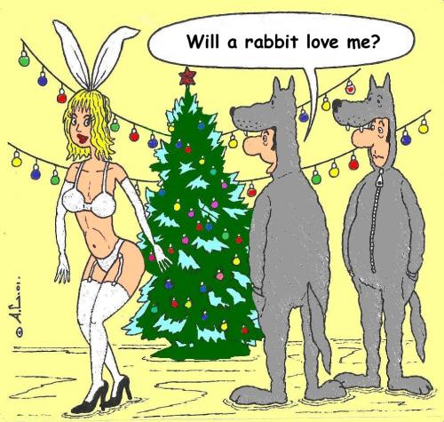 Cartoon: Christmas (medium) by Aleksandr Salamatin tagged christmas,rabbit,wolf