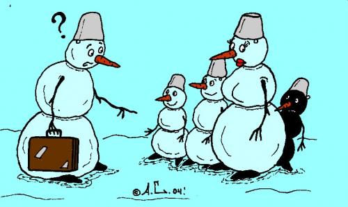 Cartoon: Snowman Family (medium) by Aleksandr Salamatin tagged snowman,winter,family