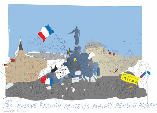 Cartoon: Big demo in Paris (medium) by gungor tagged protest,in,france,against,pension,reform,protest,in,france,against,pension,reform