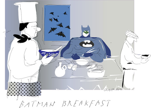 Cartoon: Breakfast for Batman (medium) by gungor tagged heros,heros