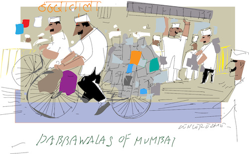Cartoon: Dabbawalas in Mumbai (medium) by gungor tagged india,india