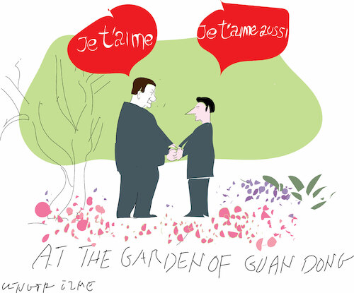 Cartoon: E.Macron In the garden (medium) by gungor tagged macron,is,visiting,china,macron,is,visiting,china